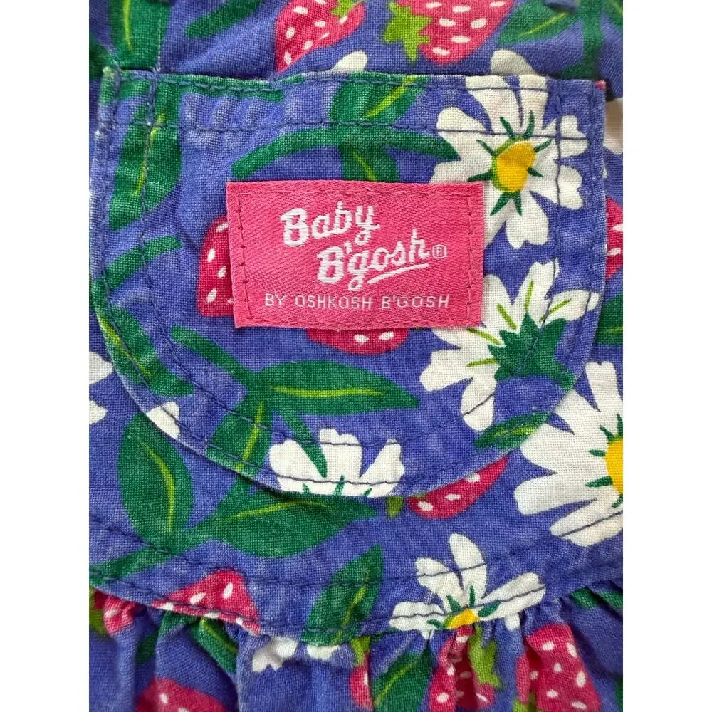 Baby OshKosh B'gosh USA Vestback Bubble Romper Strawberry Daisy Print 6-9mo 90s